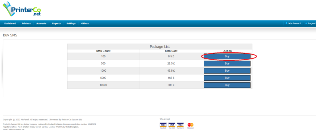 PrinterCo Buy SMS Packages