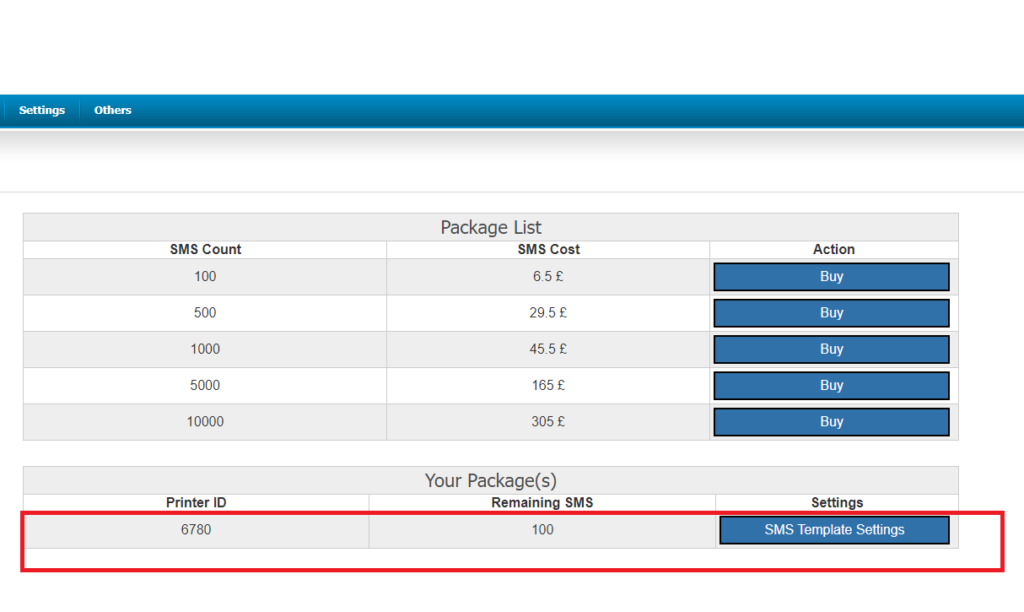 PrinterCo SMS purchase complete