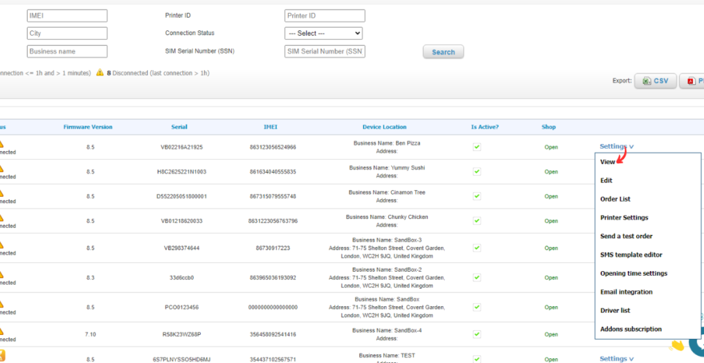 PrinterCo Printer lsit page view