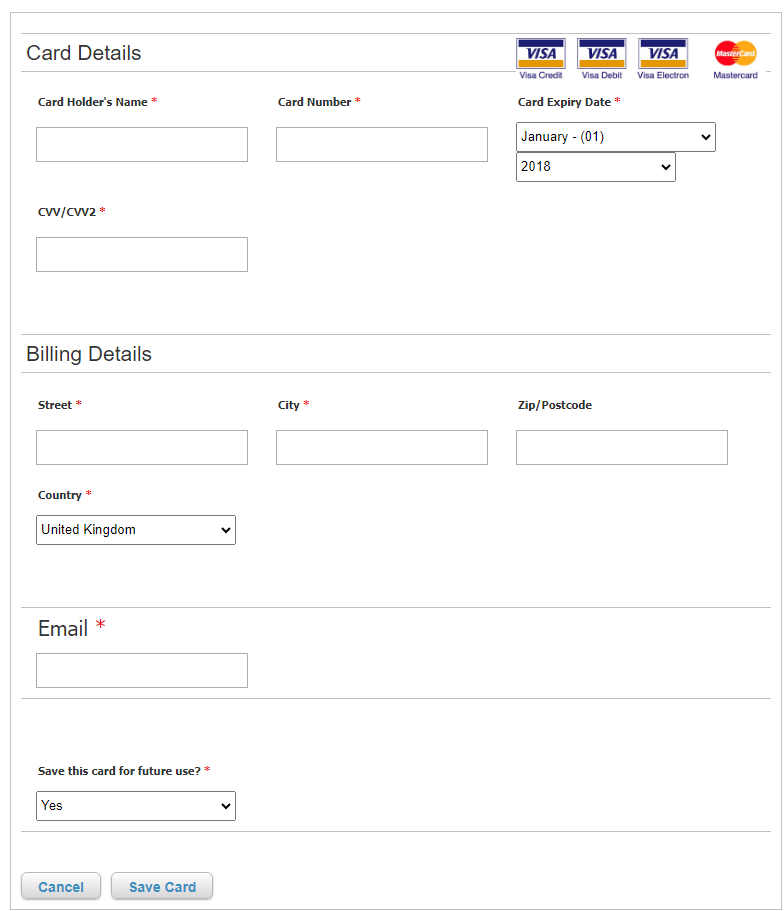 PrinterCo Save card form
