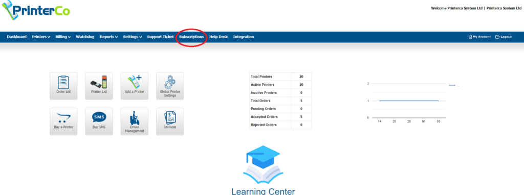 PrinterCo Subscription button